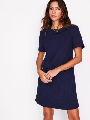 Evita Cotton Shift Dress-Navy