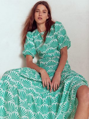 Tiered Poplin Maxi Dress-Aquamarine Blue. Deco Palm