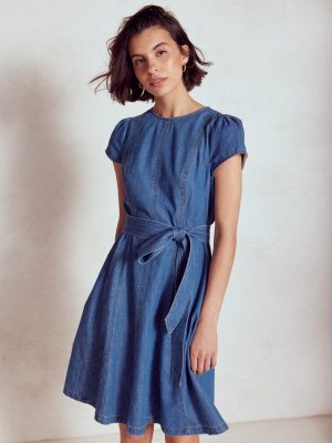 Imo Denim Godet Short Dress-Mid Vintage Denim