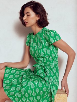 Imo Cotton Godet Short Dress-Rich Emerald. Tennis