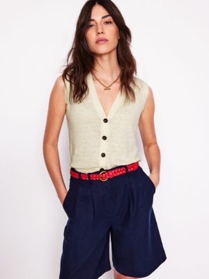 V-Neck Linen Waistcoat-Warm Ivory