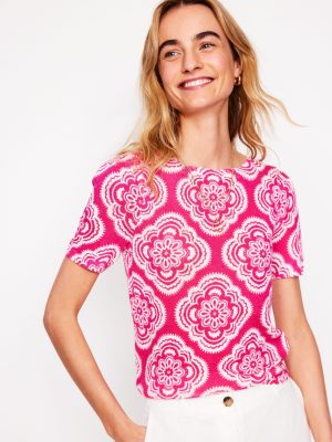 Liv Boat Neck Linen T-Shirt-Pink Peony. Botanic Blush