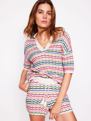 Collared Henley Jumper-Multi. Rainbow