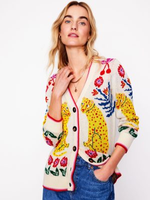 Jacquard Boyfriend Cardigan-Warm Ivory. Leopard