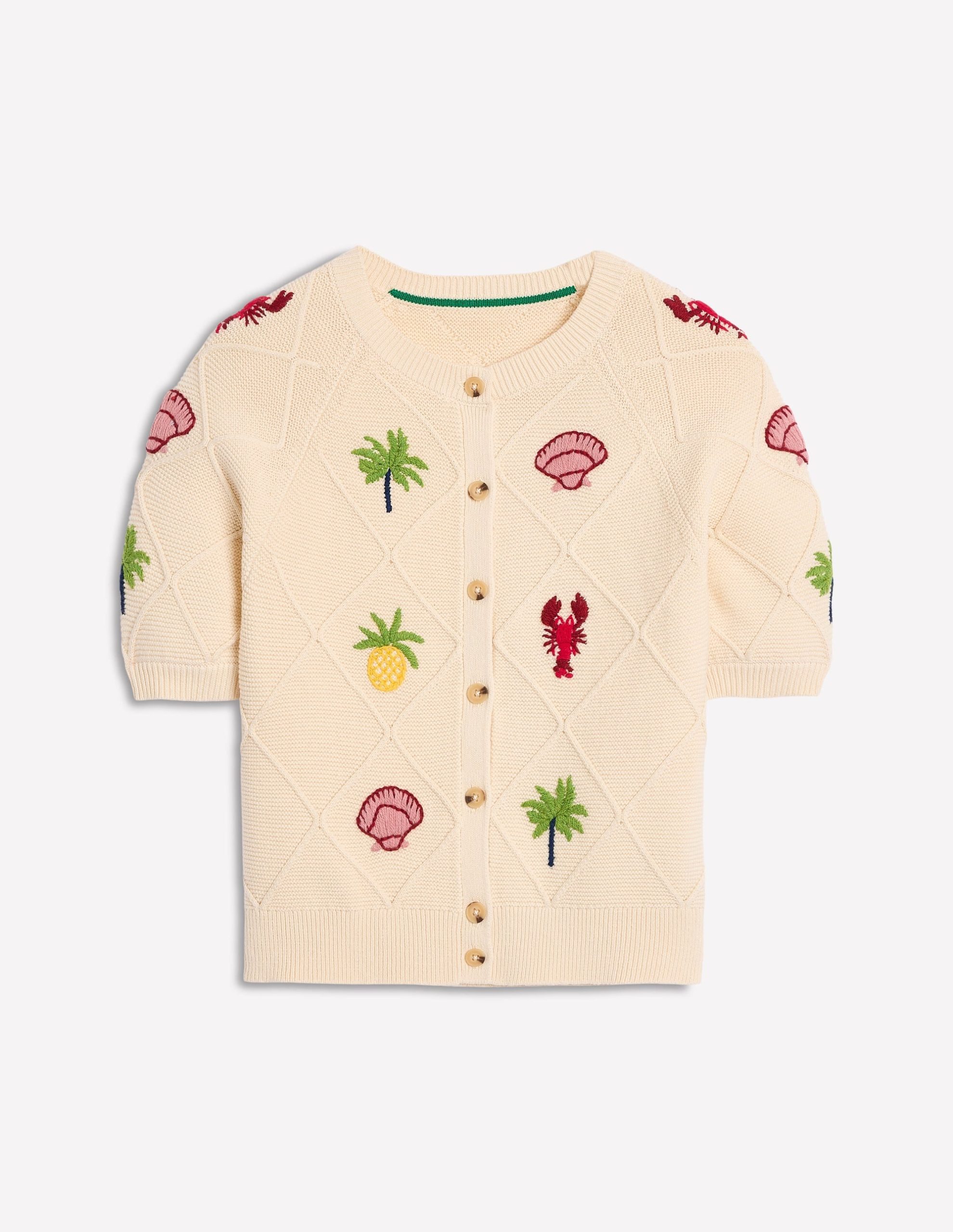 Embroidered T-Shirt Cardigan-Warm Ivory. Tropical Bonanza - Image 7