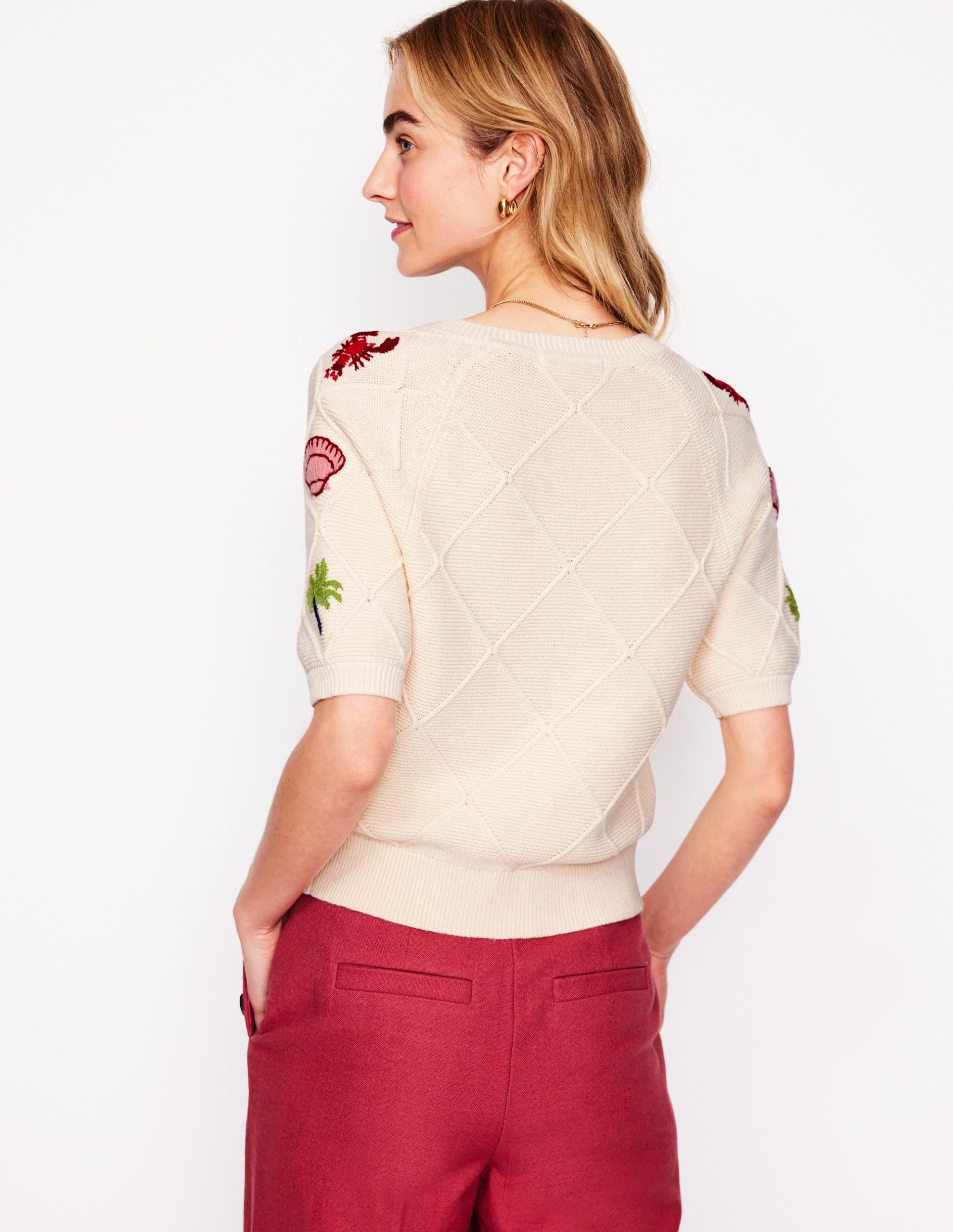 Embroidered T-Shirt Cardigan-Warm Ivory. Tropical Bonanza - Image 3