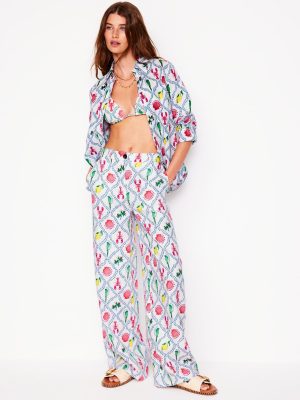 Westbourne Linen Pants-Ivory. Tropical Bonanza Vine