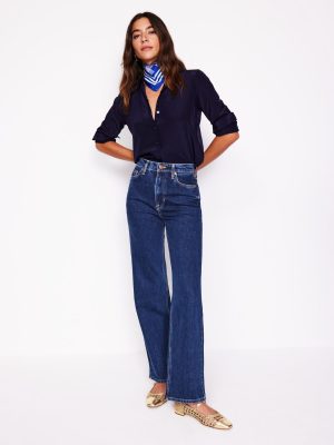 High Rise Column Leg Jeans-Dark Vintage