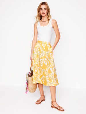 Hattie Poplin Midi Skirt-Yellow. Vine Silhouette