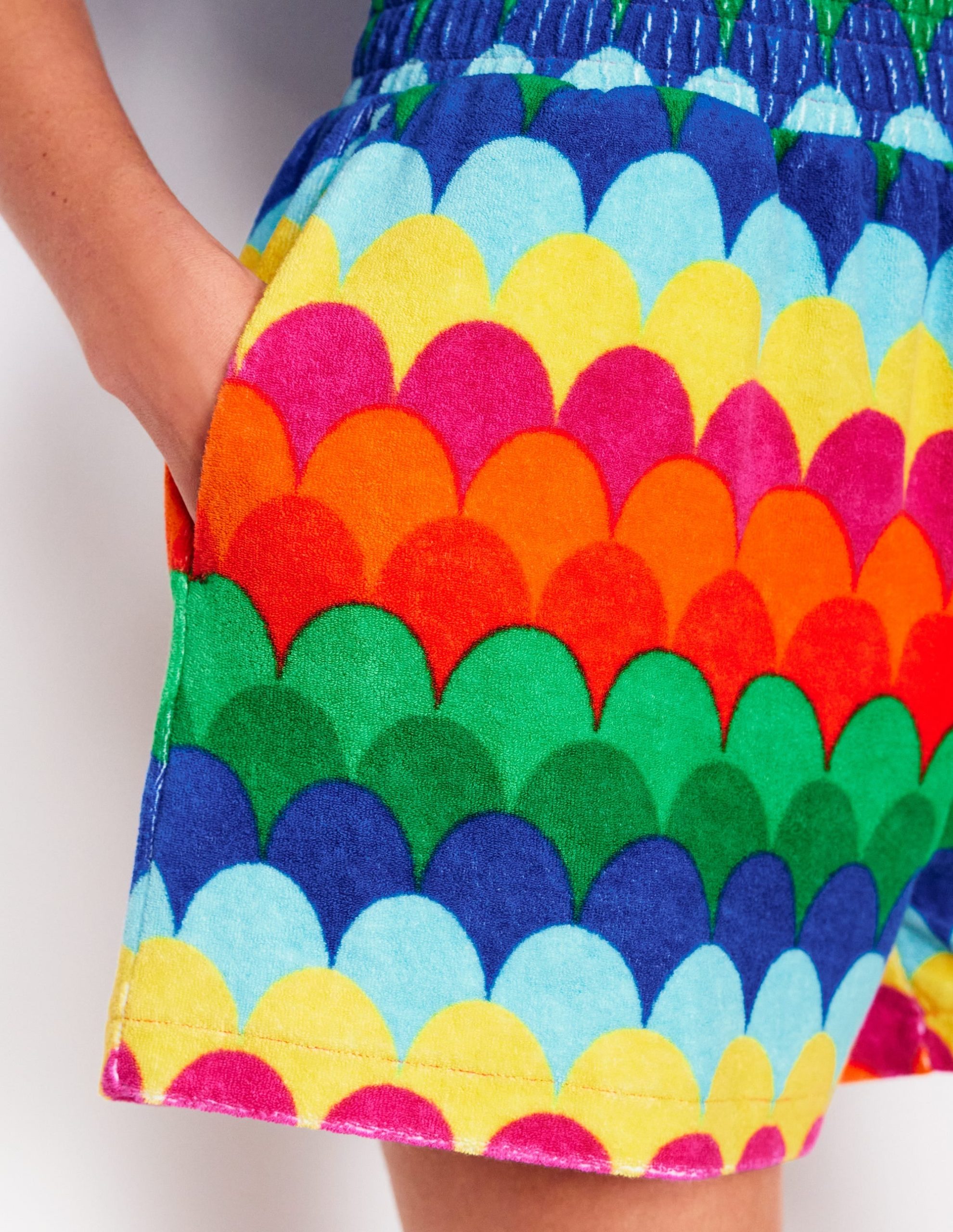 Smocked Towelling Short-Multi. Scallop Stripe - Image 4