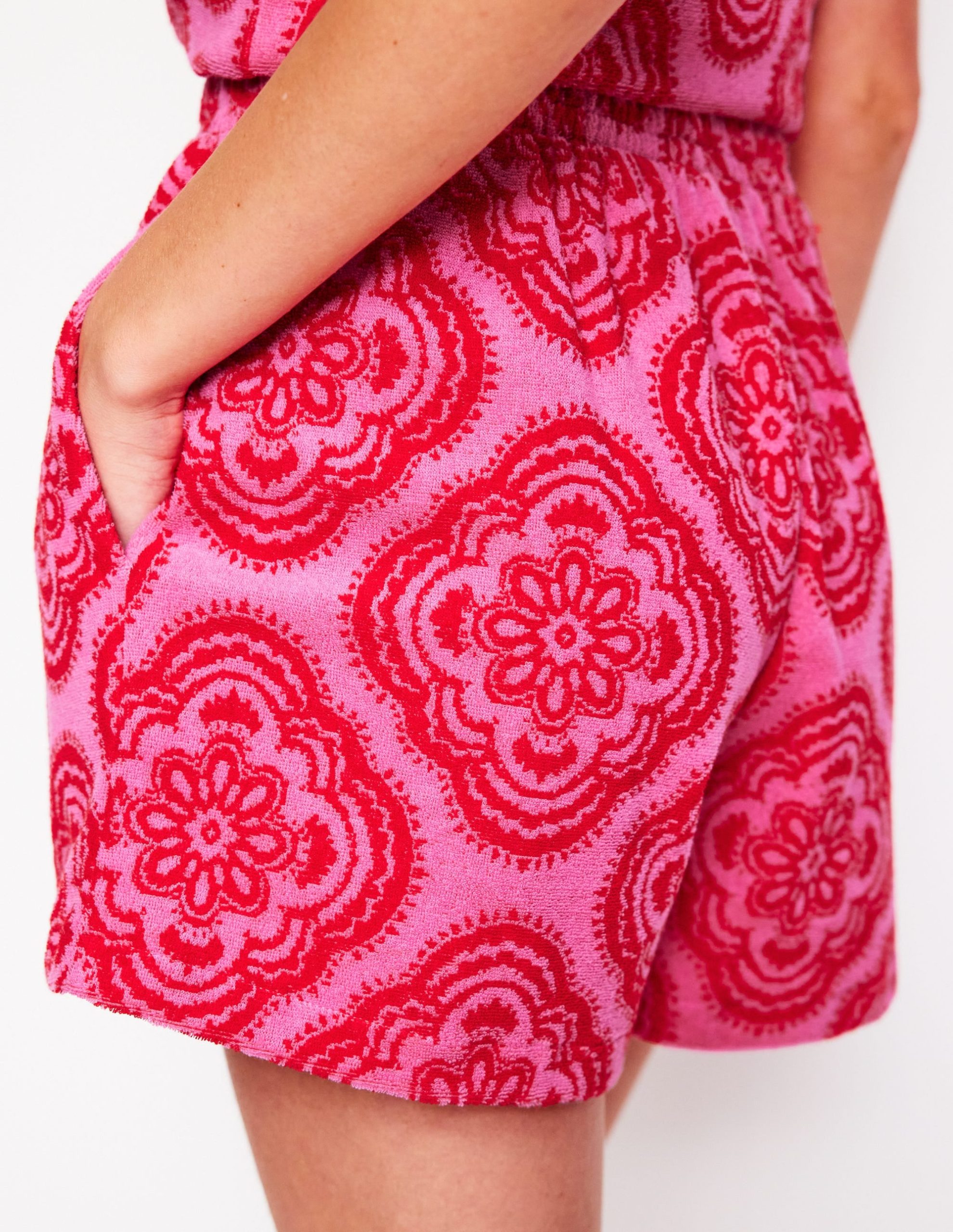 Smocked Towelling Short-Pink Rose. Botanic Blush - Image 2