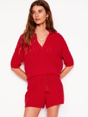 Textured Knitted Shorts-Strawberry Tart Red