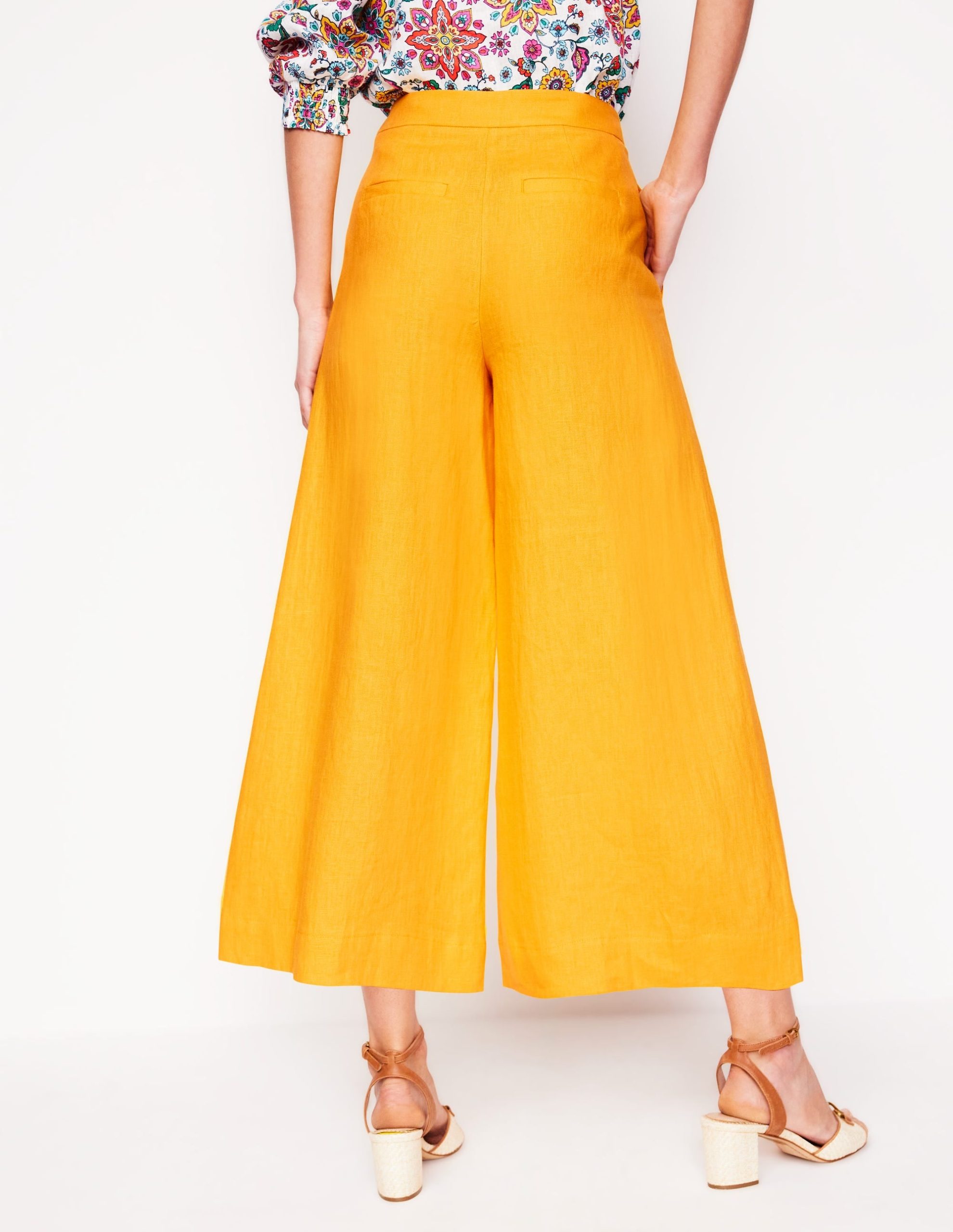 Wide Crop Linen Pants-Summers Sun Yellow - Image 4
