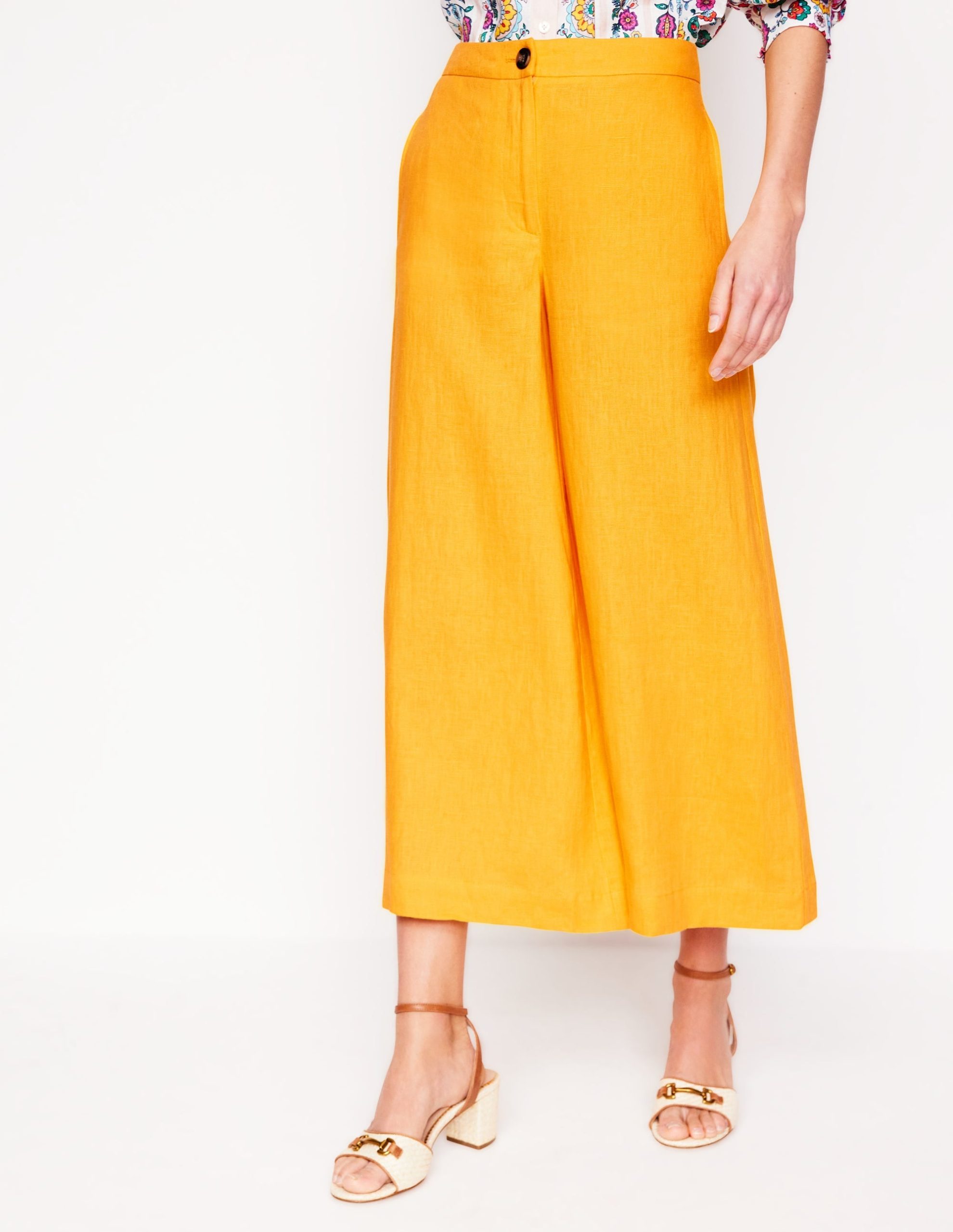 Wide Crop Linen Pants-Summers Sun Yellow - Image 5