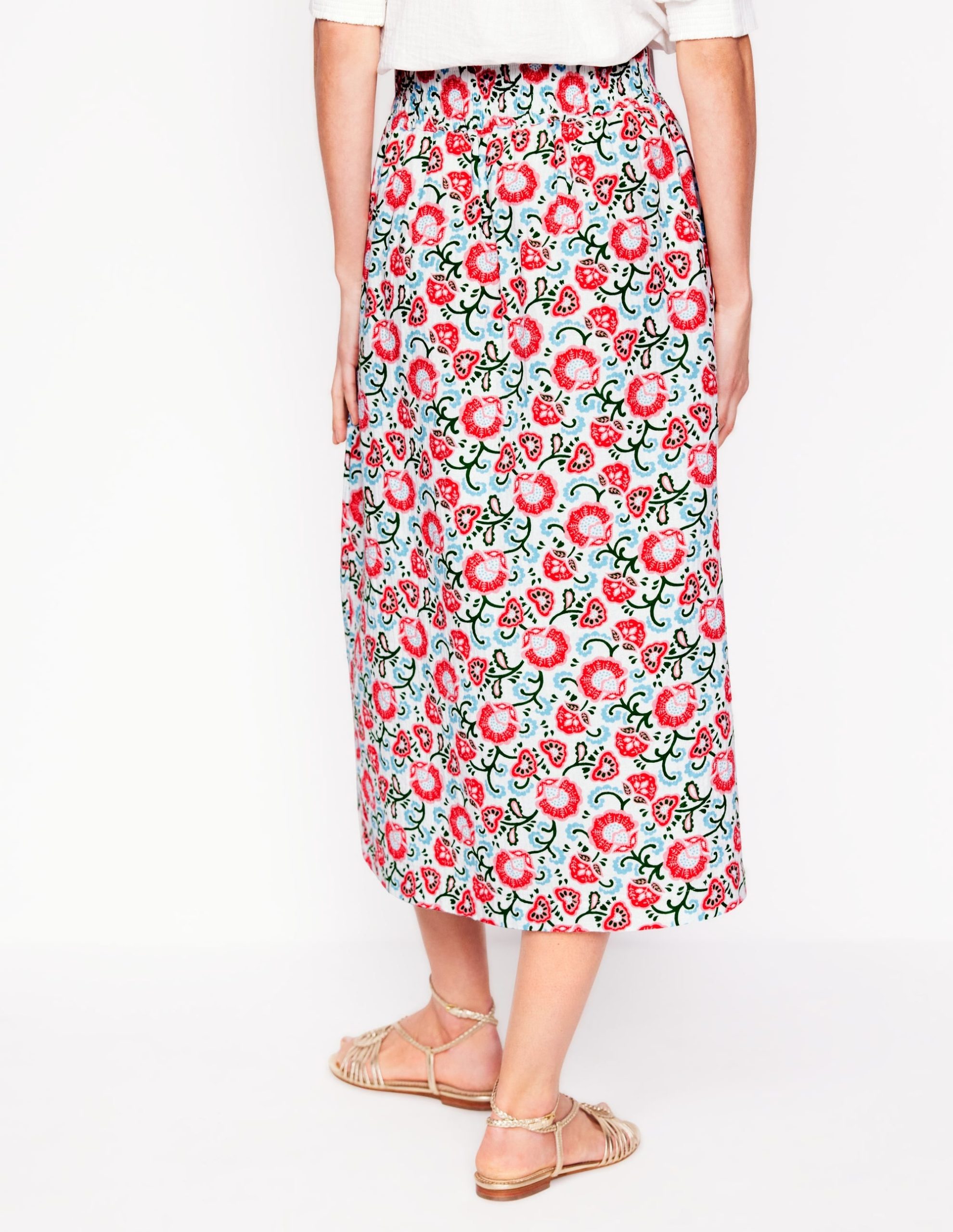 Double Cloth Smocked Skirt-Ivory. Garden Vine - Image 3