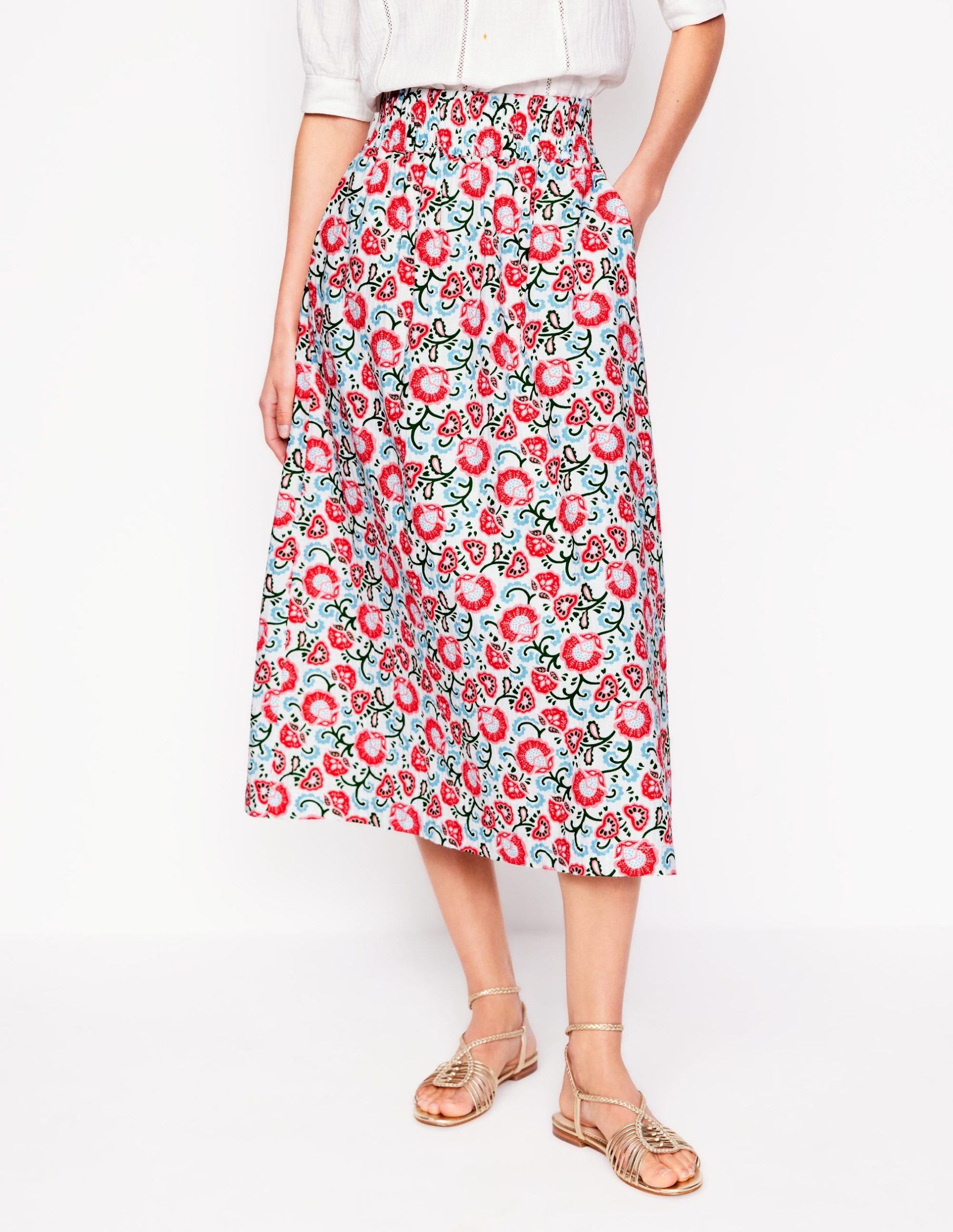 Double Cloth Smocked Skirt-Ivory. Garden Vine - Image 4