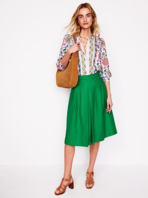 Pleat Detail Midi Skirt-Rich Emerald