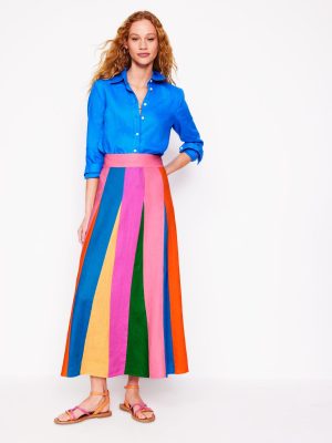 Linen Flippy Maxi Skirt-Multi Colourblock