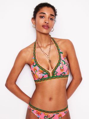 Ios V Panel Bikini Top-Pink Rose. Foliage Trail