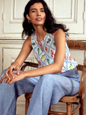 Linen Shell Top-Ivory. Tropical Bonanza