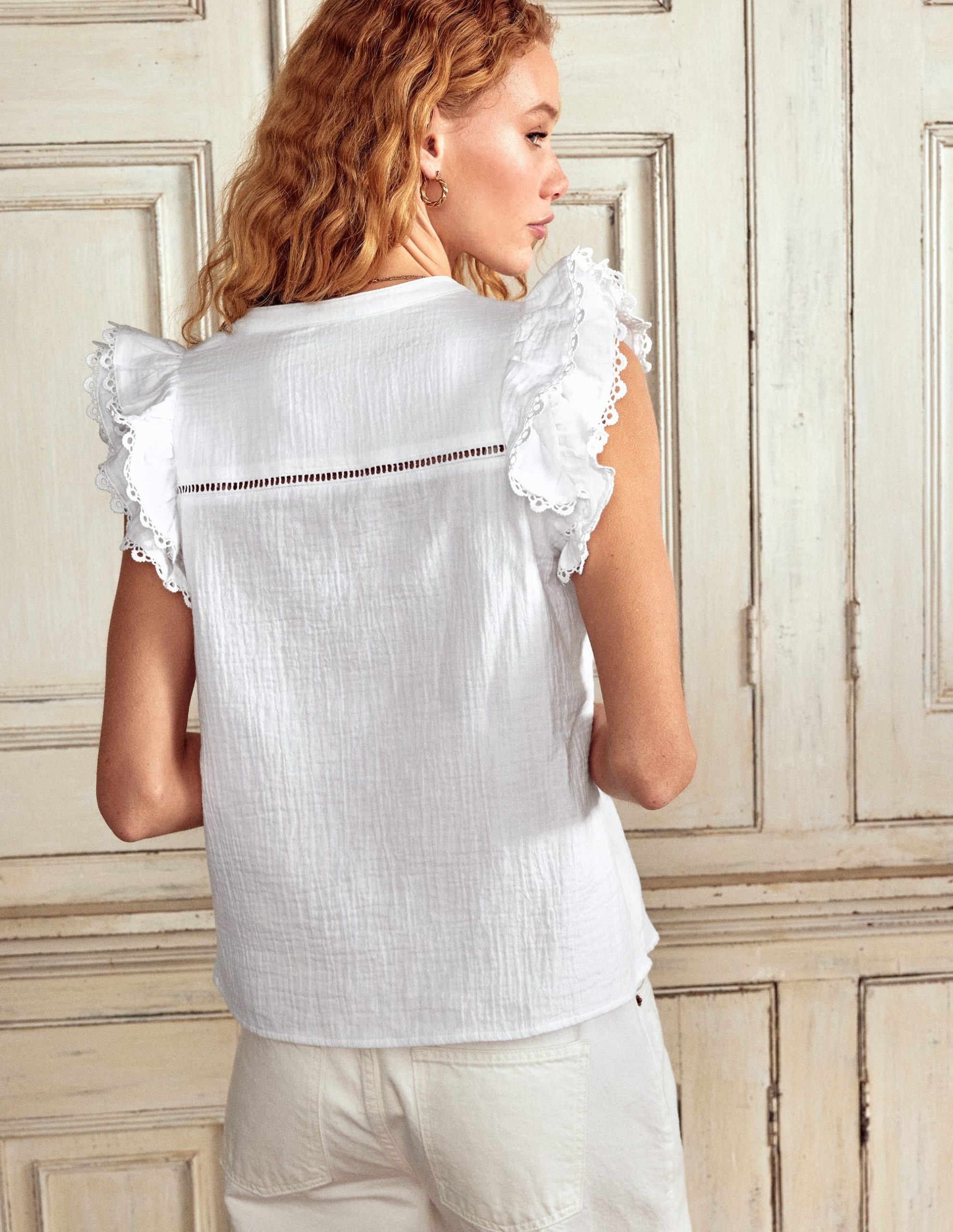 Sleeveless Double Cloth Top-White - Image 3