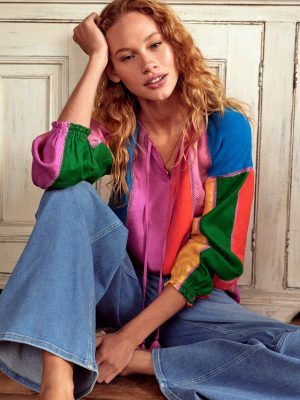 Linen Colour Block Top-Multi