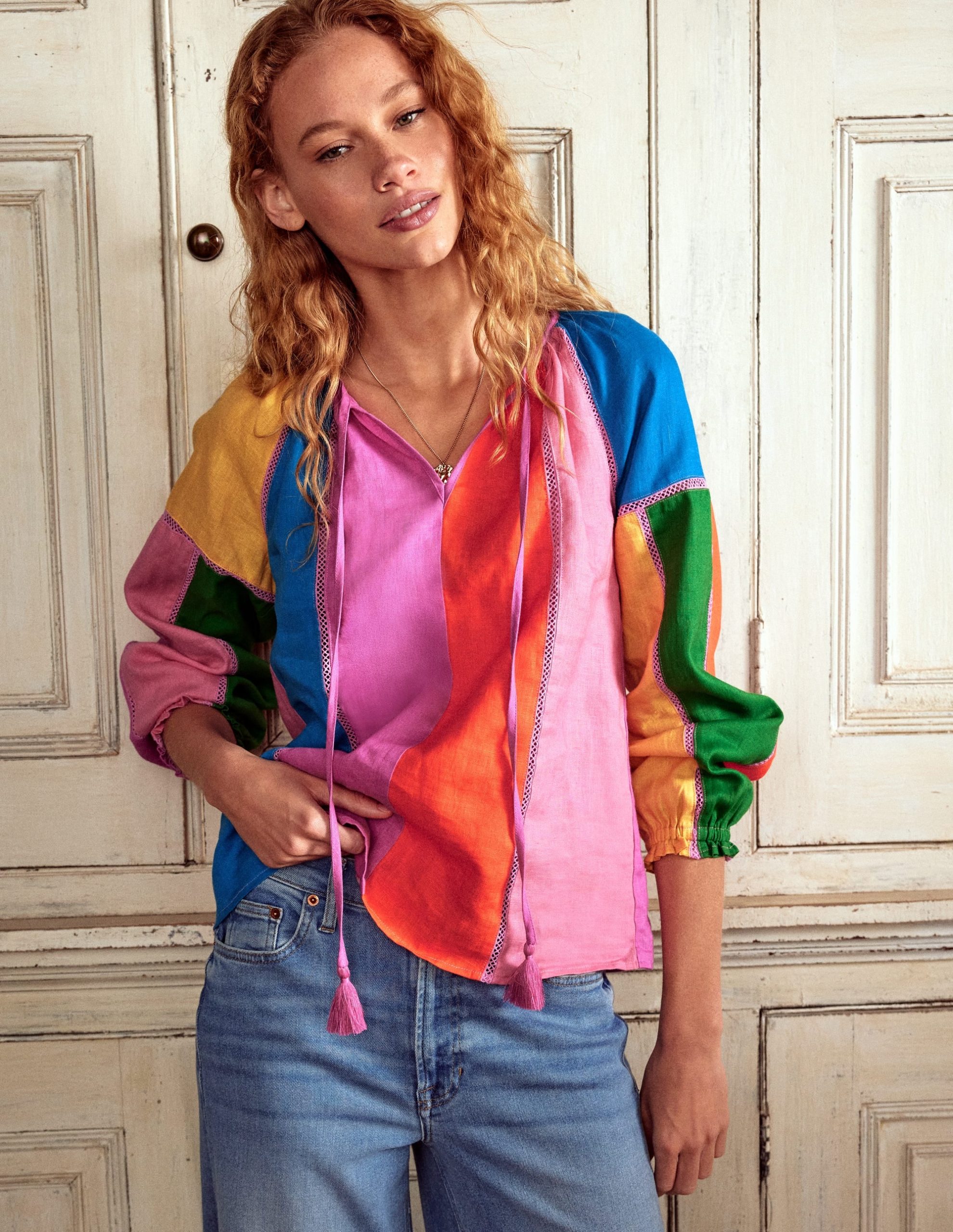 Linen Colour Block Top-Multi - Image 4