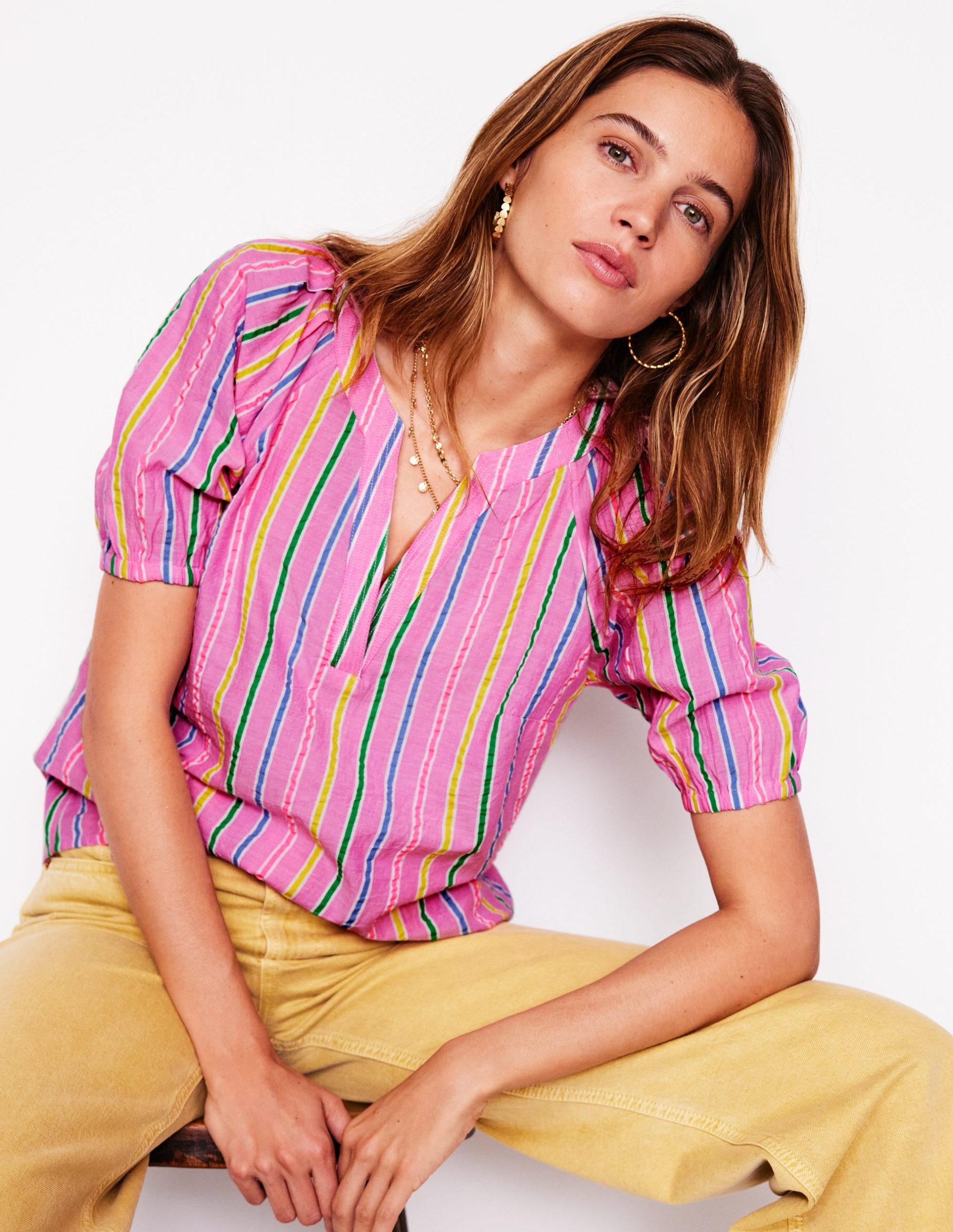 Brooke Cotton Top-Neon Pink Seersucker Stripe - Image 4