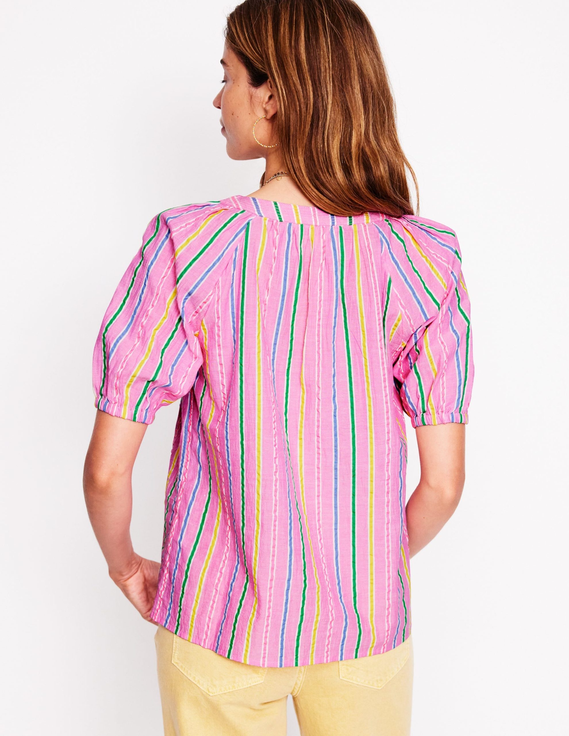 Brooke Cotton Top-Neon Pink Seersucker Stripe - Image 5