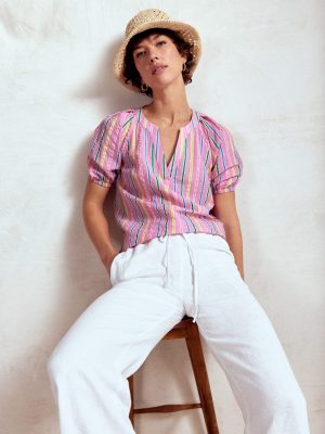 Brooke Cotton Top-Neon Pink Seersucker Stripe