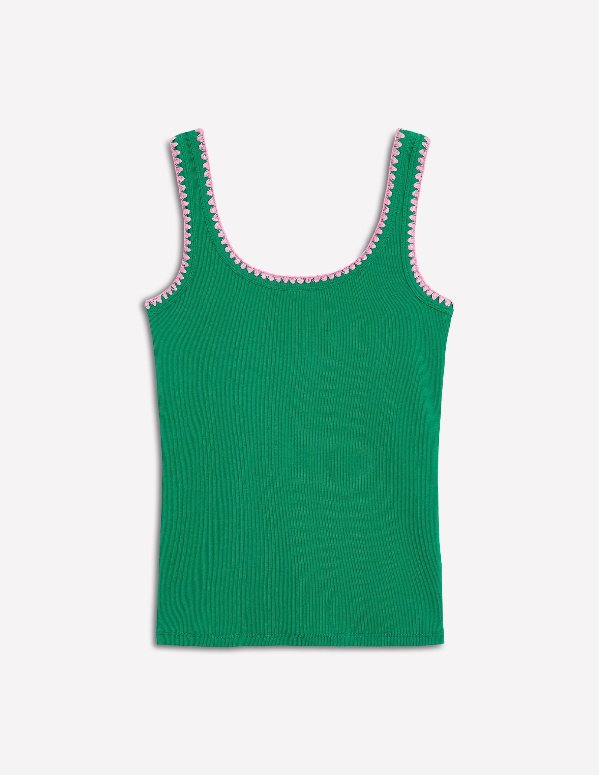 Crochet Trim Scoop Neck Vest-Rich Emerald - Image 5