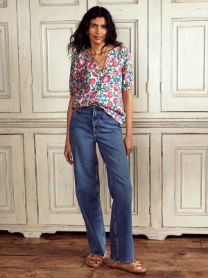 Brooke Linen Top-Ivory. Garden Vine