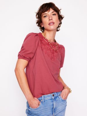 Cutwork Puff Sleeve T-Shirt-Teracotta