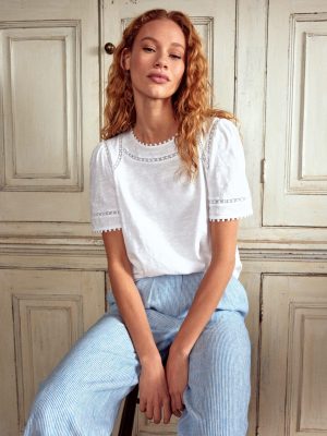 Mila Lace Trim Top-White