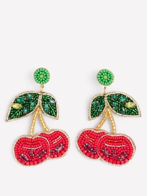 Beady Motif Earrings-cherry