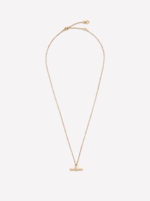 Fine T-bar Pendant Necklace-Gold Colour