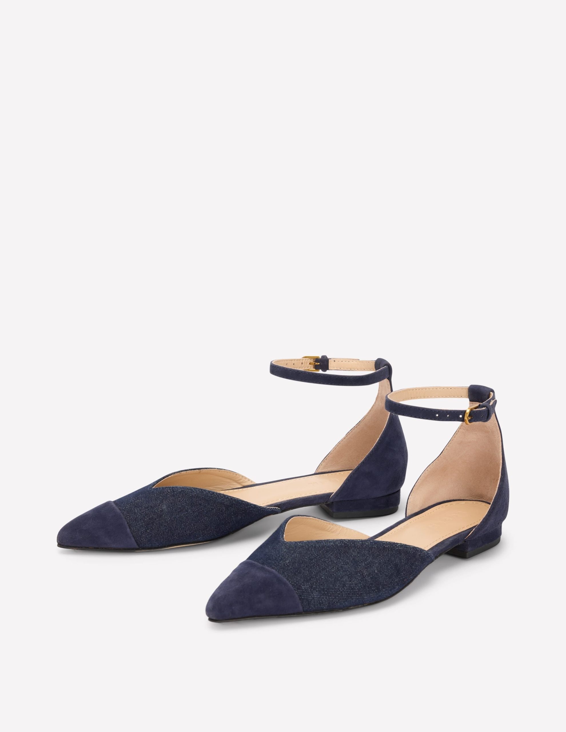 Pointed Toe Cap Flats-Navy Suede/Denim - Image 3