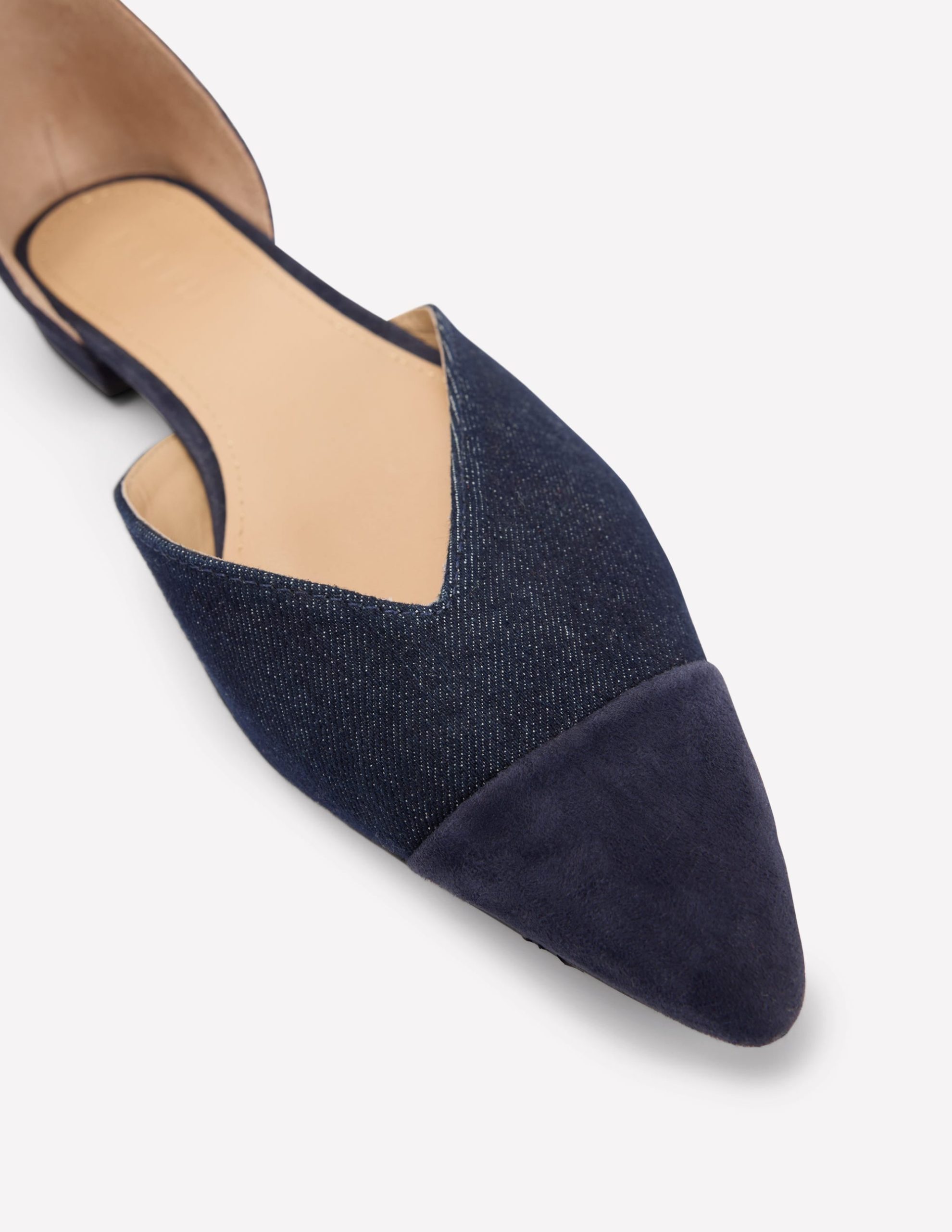 Pointed Toe Cap Flats-Navy Suede/Denim - Image 4