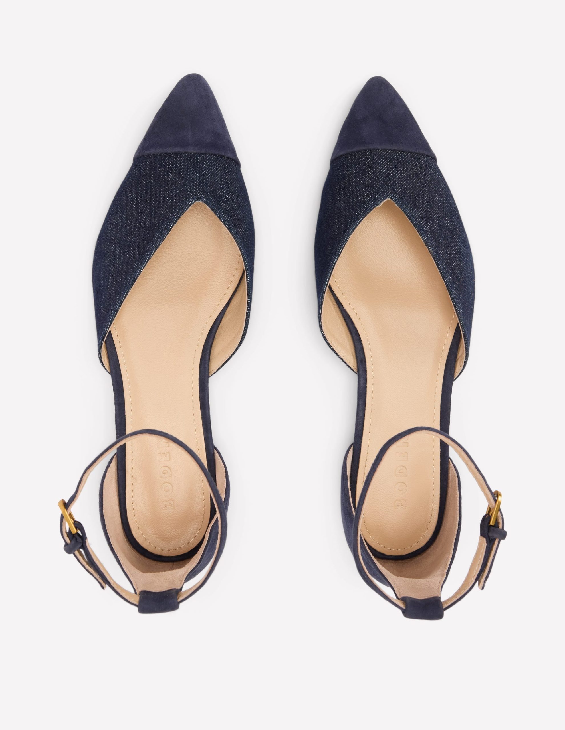Pointed Toe Cap Flats-Navy Suede/Denim - Image 5