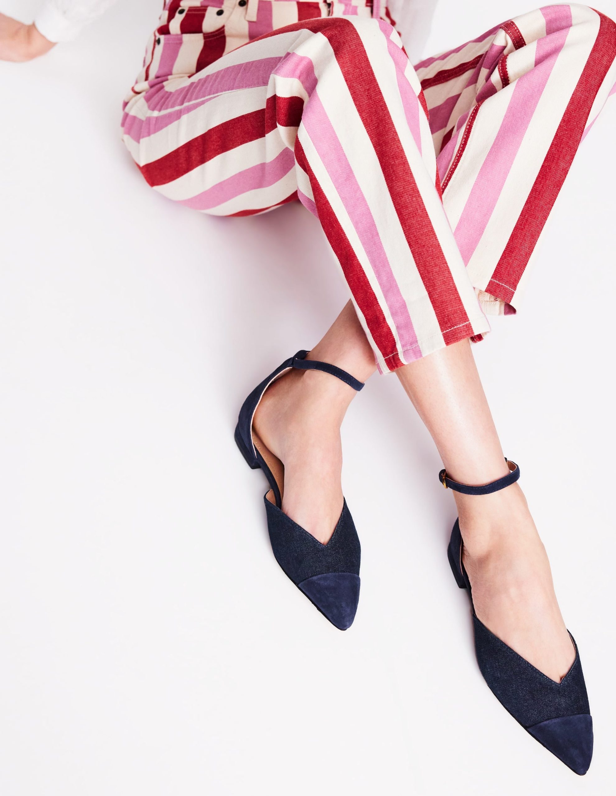 Pointed Toe Cap Flats-Navy Suede/Denim - Image 2