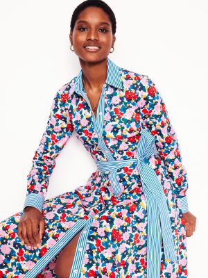 Amy Cotton Midi Shirt Dress-Multi. Painterly Meadow