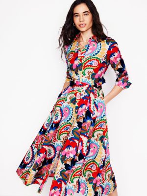 Amy Cotton Midi Shirt Dress-Ivory. Botanical Paisley