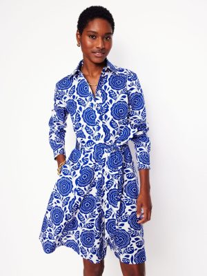 Amy Cotton Short Shirt Dress-Bright Blue. Dahlia Stamp