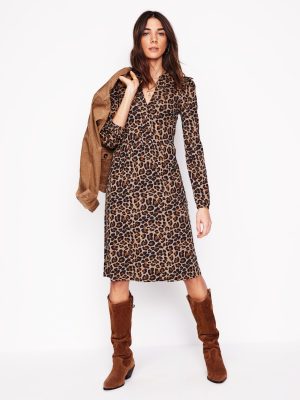 Naomi Relaxed Jersey Dress-Camel. Cheetah Pop