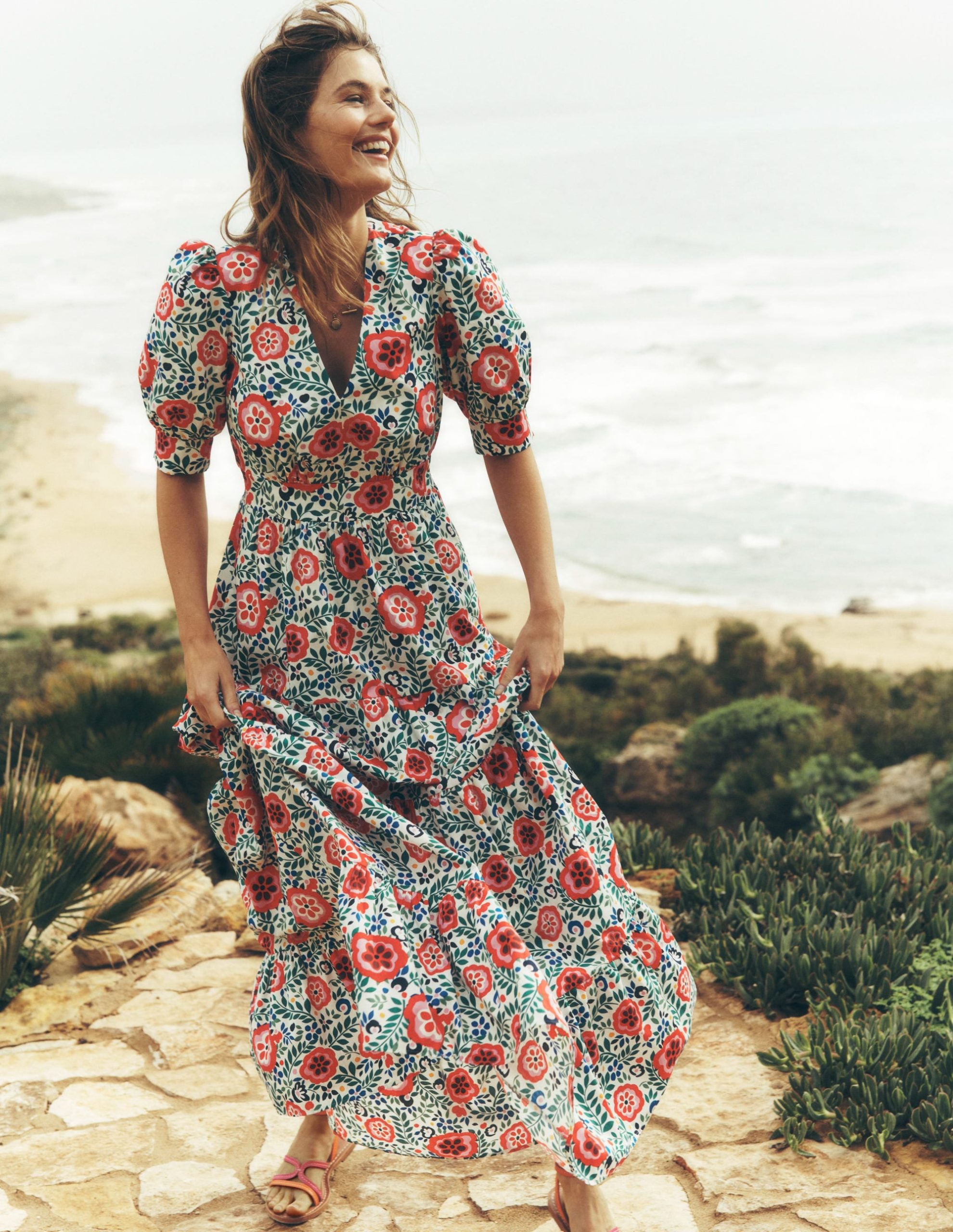 Bella Puff Sleeve Maxi Dress-Multi. Foliage Scatter - Image 3