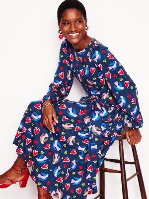 Leandra Jersey Midi Dress-French Navy. Heart Flutter