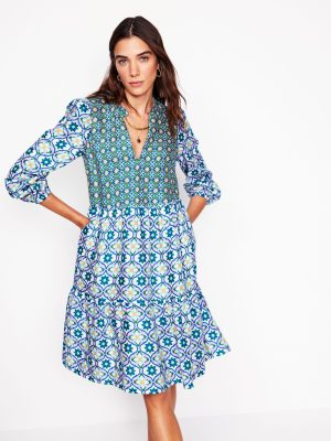 Esme Linen Mini Dress-Multi. Floweret Tile