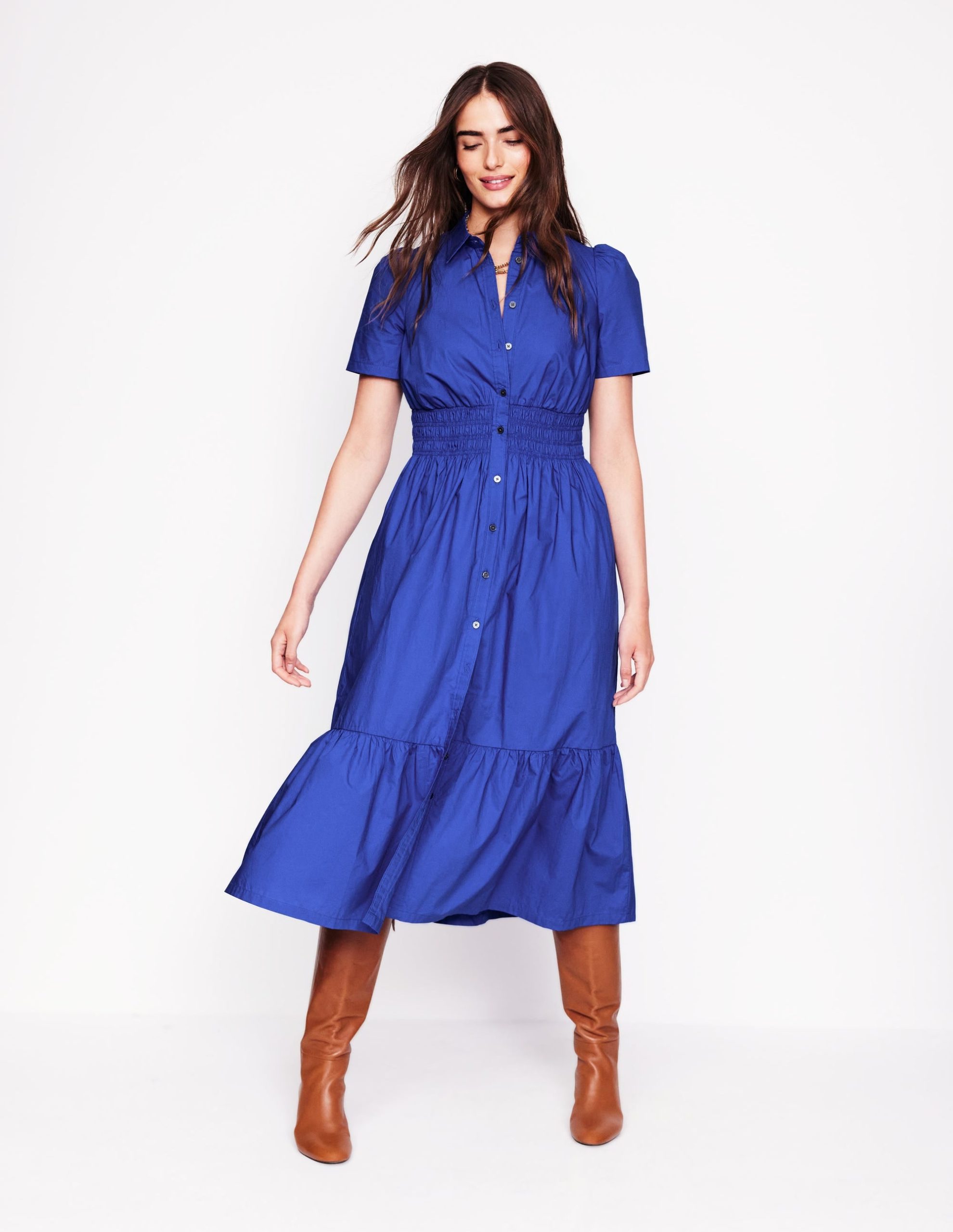 Jane Smocked Shirt Dress-Bright Blue - Image 5