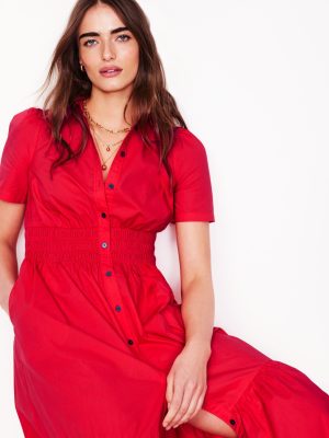 Jane Smocked Shirt Dress-Strawberry Tart Red