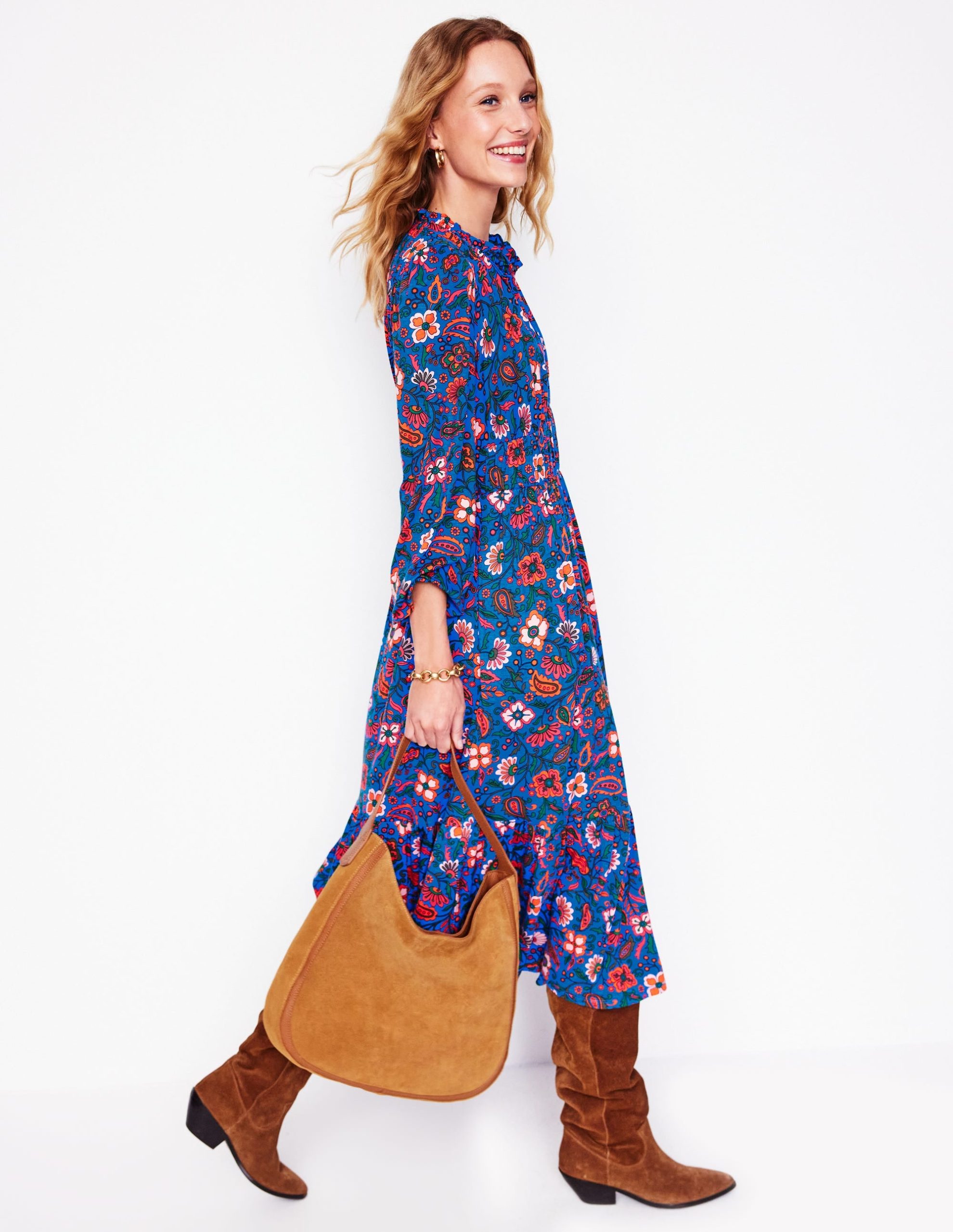 Rosamund Jersey Midi Tea Dress-Blue.Oriental Paradise - Image 2